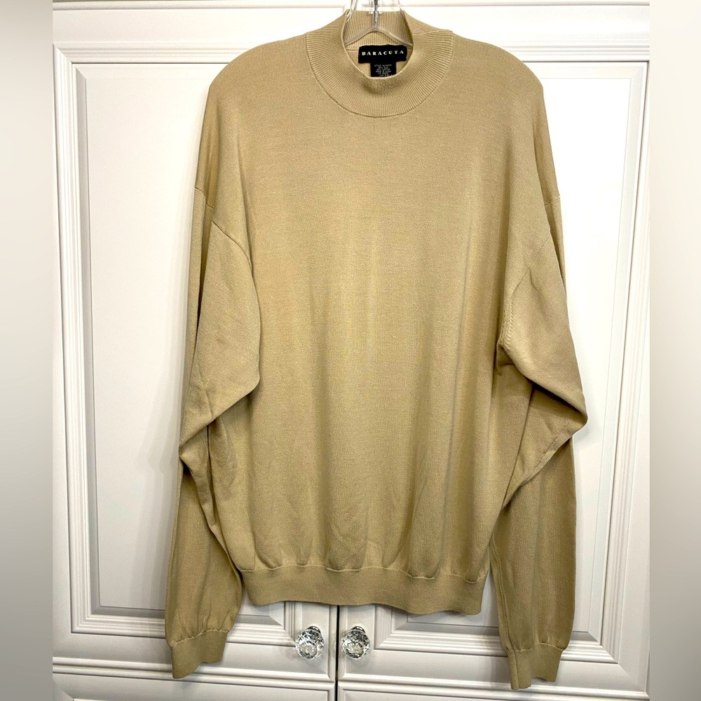 Baracuta Men’s Size 2XL Camel Colour Mock Turtleneck Sweater Silk/Cotton Blend